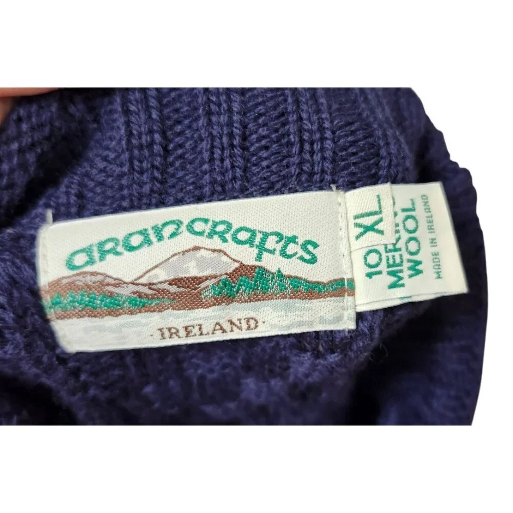 ARAN CRAFTS men's Navy 100% Irish Merino Wool Sweater Cable Knit XL